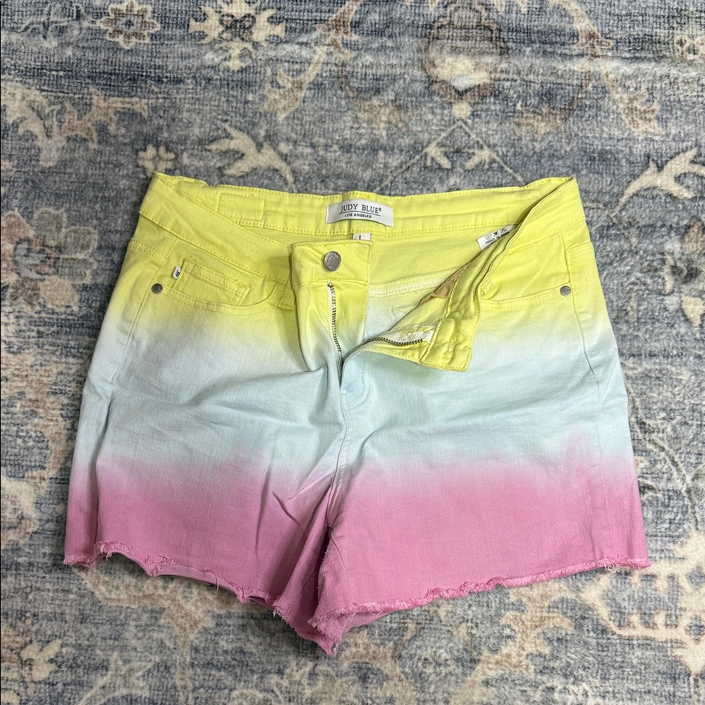 Judy Blue Women's Ombre Jean Shorts - Yellow, Pink, White